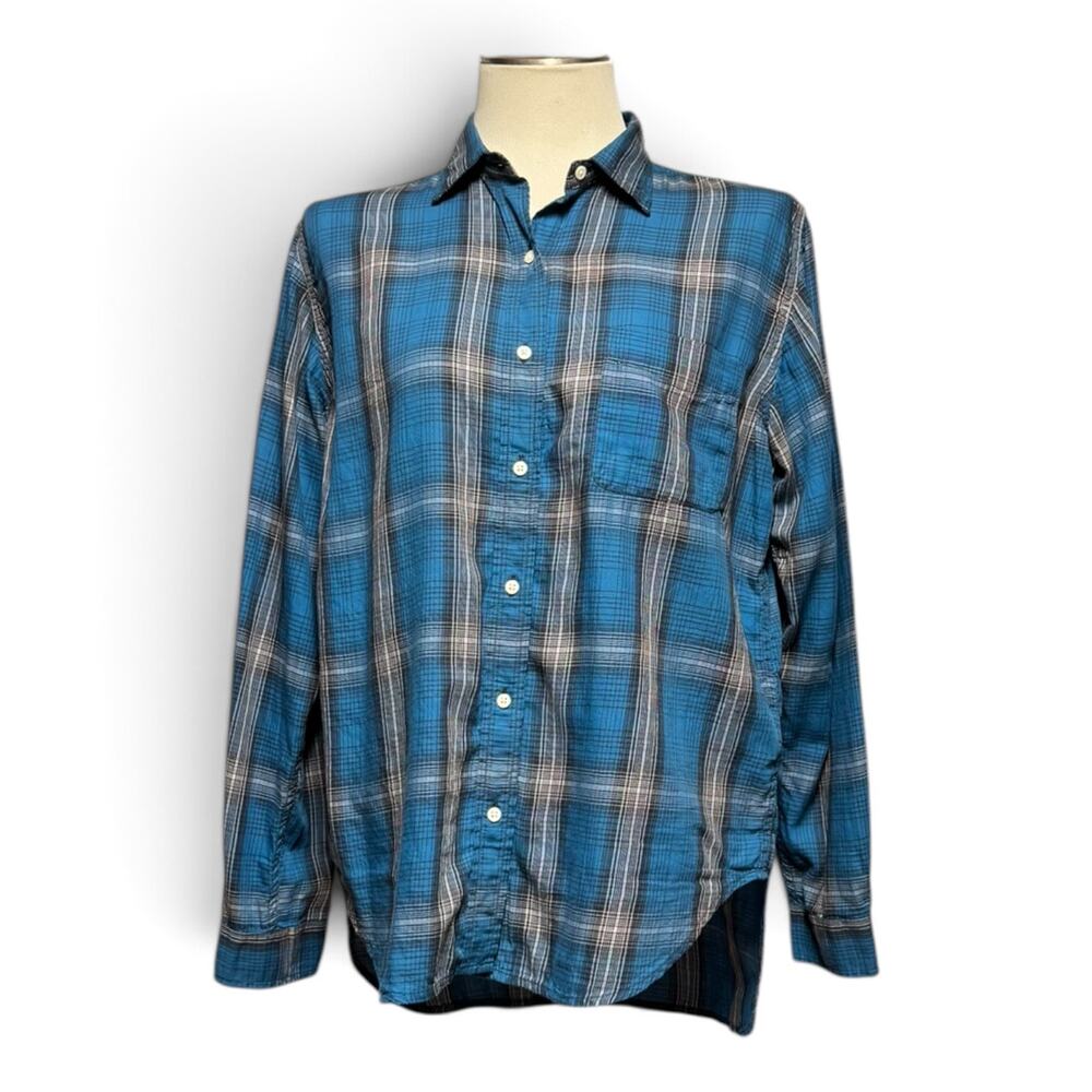 Ralph Lauren Denim & Supply Boyfriend Cotton Button Up Shirt Blue Plaid Large